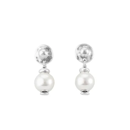 Pendientes Texcoco en aleación de metales bañados en plata y perla blanca. PEN0621BPLMTL0U