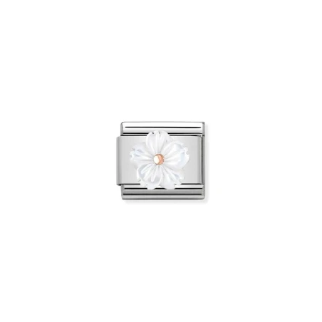 Composable Classic SIMBOLOS EN PIEDRA en acero y oro 375 (02_Flor en MADREPERLA BLANCA)