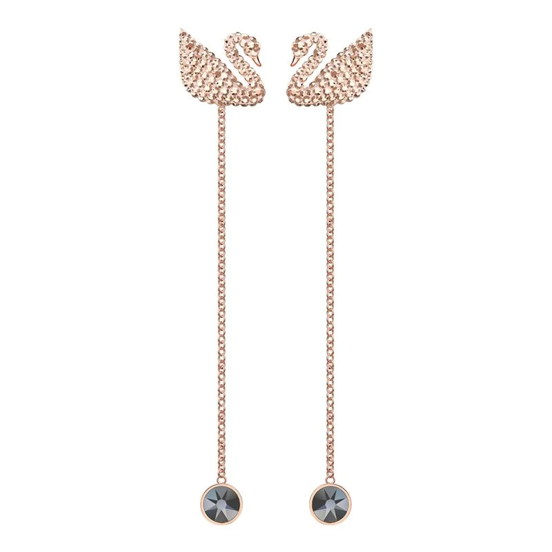 Pendientes Swarovski Iconic Swan, marrón, baño en tono oro rosa 5373164