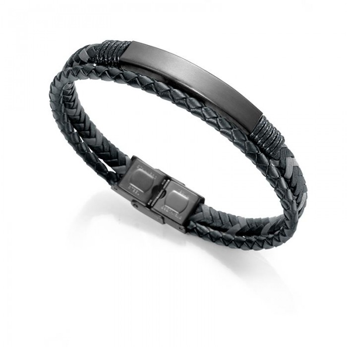 Pulsera Viceroy Fashion HEAT Hombre Piel Negra y Acero Inoxidable Negro 15037P01010