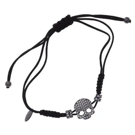 Pulsera Salvatore Mujer Tejido Negro y Circonitas Calavera 234P0022