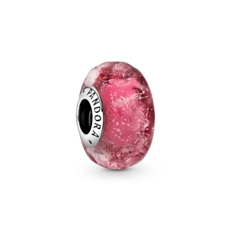 Wavy sterling silver charm with iridescent and pink Murano glass
