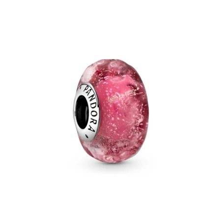 Wavy sterling silver charm with iridescent and pink Murano glass