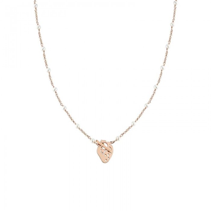 Collar MON AMOUR en acero, plata 925 y perlas ac. ORO ROSA (T BAR) Fresa