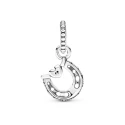 Horseshoe and heart sterling silver dangle with clear cubic zirconia