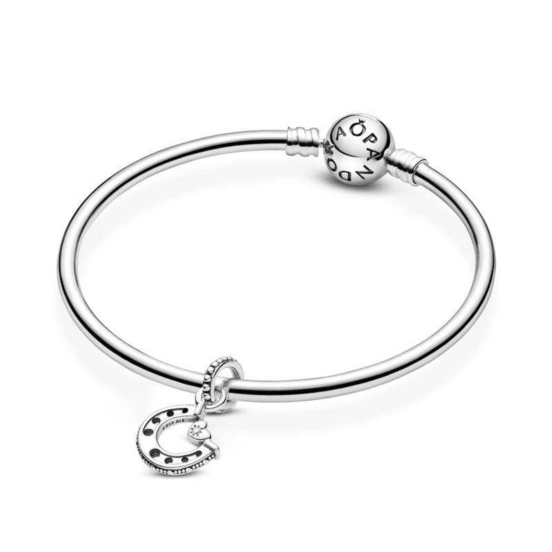Horseshoe and heart sterling silver dangle with clear cubic zirconia