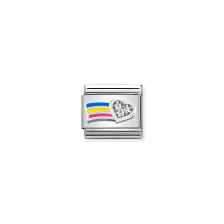 Composable Classic CL SIMBOLOS acero, esmalte, Cubic zirc.y plata 925 Corazon Blanco Con Arco Iris