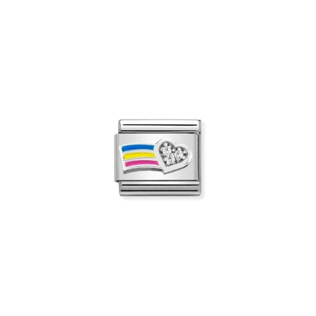 Composable Classic CL SIMBOLOS acero, esmalte, Cubic zirc.y plata 925 Corazon Blanco Con Arco Iris