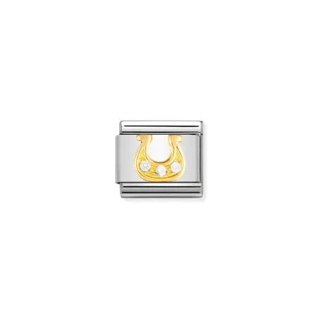 Comp. Classic BUENA SUERTE acero, oro de 18k y zirc. Cubic herradura DANESA BLANCA