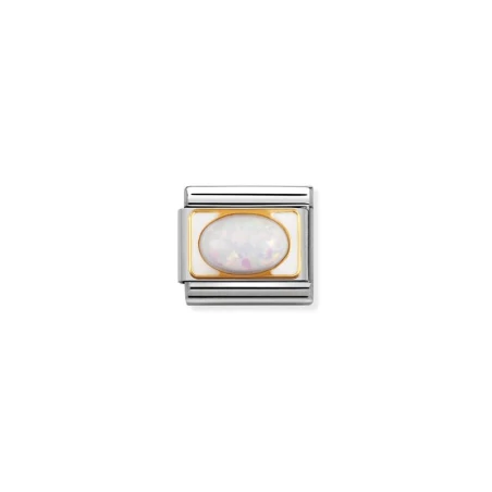 Componible Clasic PIETRE DURE en acero, esmalte y oro 18k OPALO BLANCO