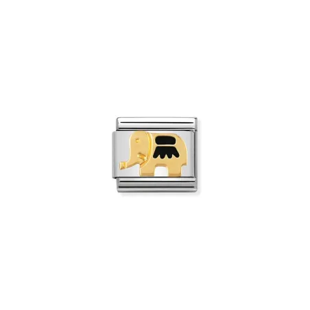 Componible Classic ANIMALES TERRESTRES acero, esmalte y oro de 18k elefante NEGRO