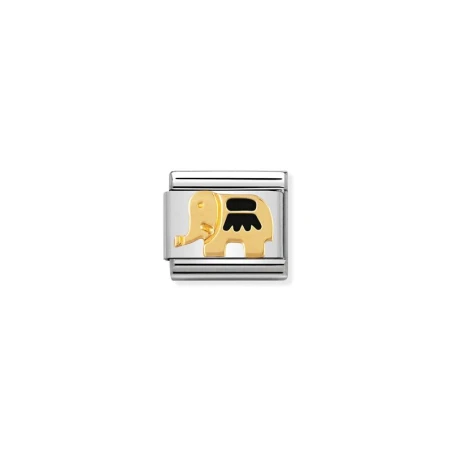 Componible Classic ANIMALES TERRESTRES acero, esmalte y oro de 18k elefante NEGRO