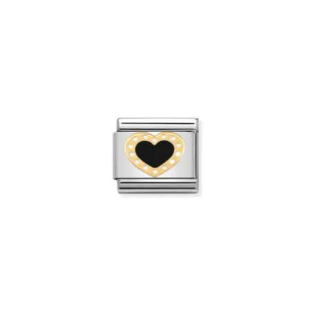 Composable Classic LOVE 2 en acero, esmalte y oro 18K Corazon con bolitas NEGRO