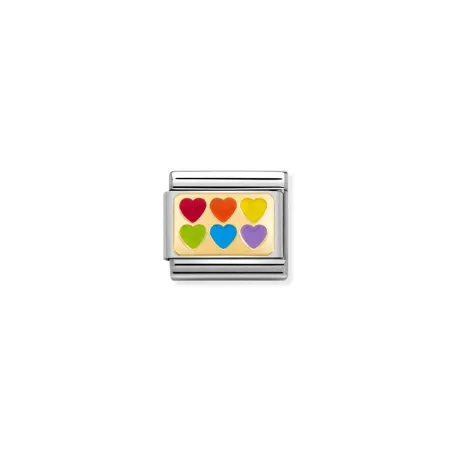 Composable Classic PLACAS acero, esmalte y oro 18k 6 Corazones arcoiris