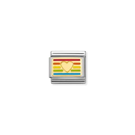 Composable Classic PLACAS acero, esmalte y oro 18k Bandera CORAZON arcoiris
