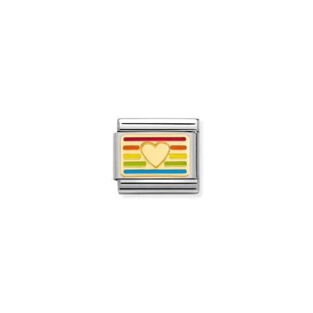 Composable Classic PLACAS acero, esmalte y oro 18k Bandera CORAZON arcoiris