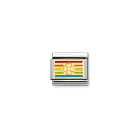 Composable Classic PLACAS acero, esmalte y oro 18k Bandera TREBOL arcoiris
