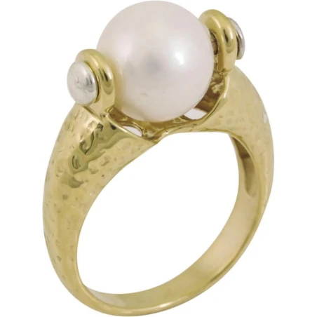 Anillo Plata Dorado Perla nº17 perla natural acabado con textura rugosa maciza