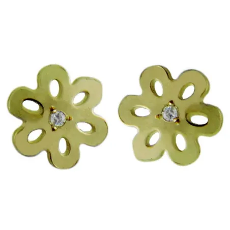 Pendientes plata chapada amarilla flor calada con circonita