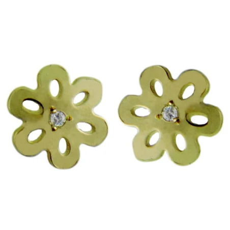 Pendientes plata chapada amarilla flor calada con circonita