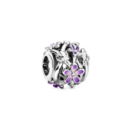Daisy sterling silver charm with purple and shaded pink enamel