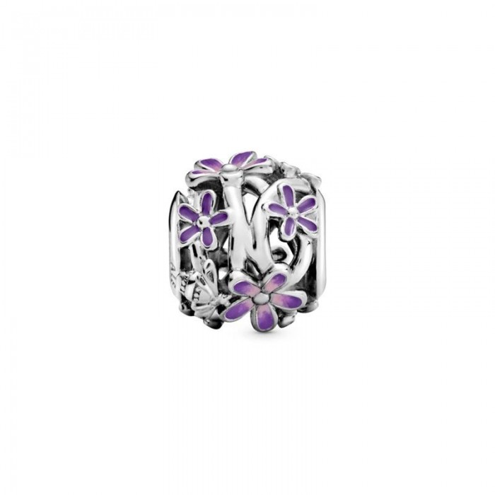 Daisy sterling silver charm with purple and shaded pink enamel
