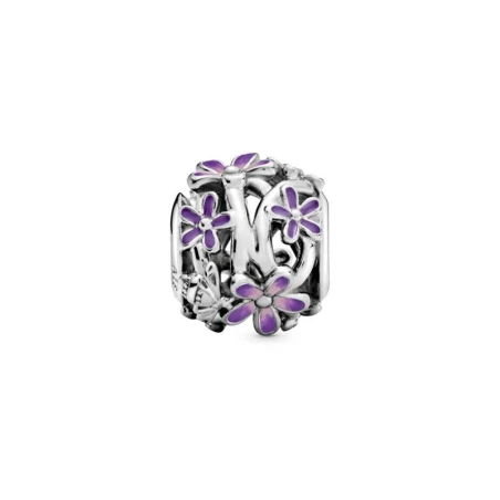 Daisy sterling silver charm with purple and shaded pink enamel