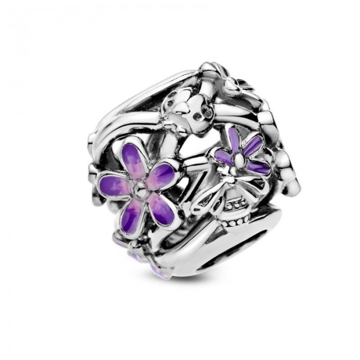 Daisy sterling silver charm with purple and shaded pink enamel