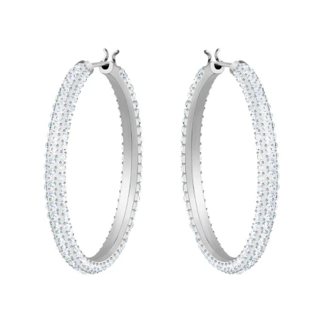 Pendientes Swarovski Stone Mujer Aro Baño Rodio y Cristal Blanco 5389432