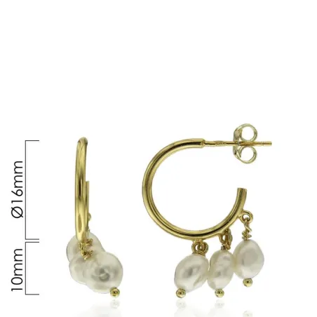 Pendientes Argolla Mujer Plata Baño Oro y Perlas CPA0097-DO
