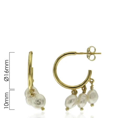 Pendientes Argolla Mujer Plata Baño Oro y Perlas CPA0097-DO