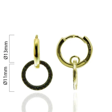Pendientes Doble Aro Mujer Plata baño Oro y Circonitas Negras CPA0159-DO-NE