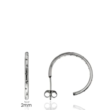Pendientes Argolla Mujer Plata Baño Rodio y Circonitas Blancas CPA0115-RD-15