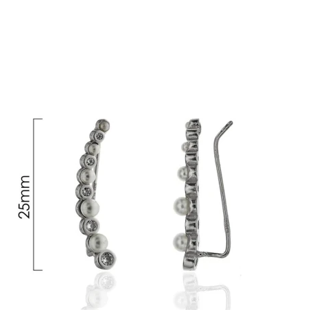 Pendiente Trepador Mujer Plata Baño Rodio Perlas y Circonitas CPE1066-RD