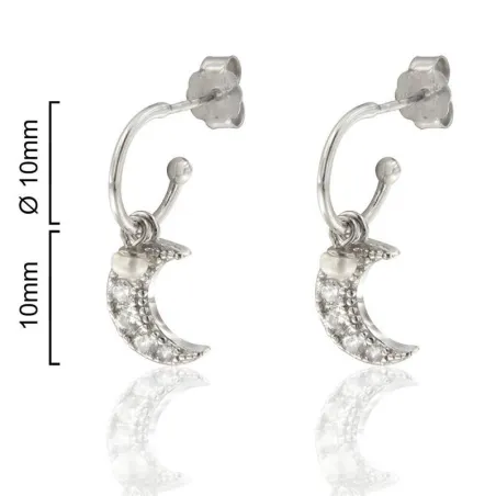 Pendientes Argolla Luna Mujer Plata Baño Rodio y Circonitas CPE1168