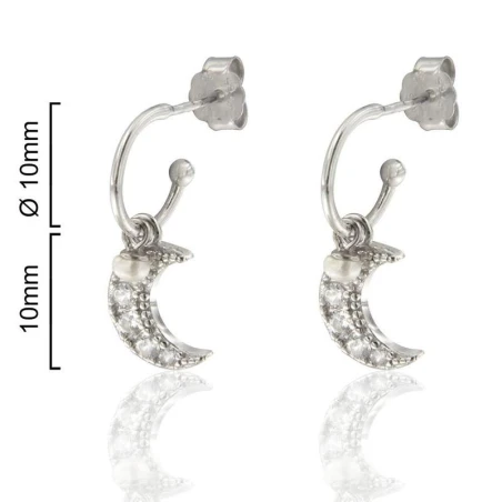 Pendientes Argolla Luna Mujer Plata Baño Rodio y Circonitas CPE1168