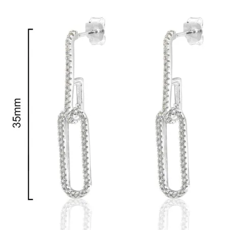 Pendientes Doble Óvalo Mujer Plata Baño Rodio y Circonitas Blancas CPE1219-RD-BL