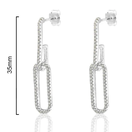 Pendientes Doble Óvalo Mujer Plata Baño Rodio y Circonitas Blancas CPE1219-RD-BL