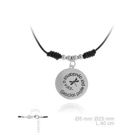 Gargantilla Plata y Cuero "Gracias Profe por ayudarnos a volar" 0174320