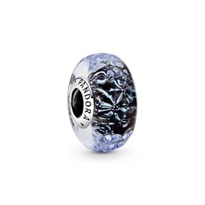 Wavy sterling silver charm with iridescent and dark blue Murano glass