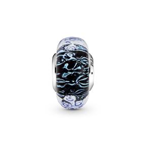 Wavy sterling silver charm with iridescent and dark blue Murano glass 2