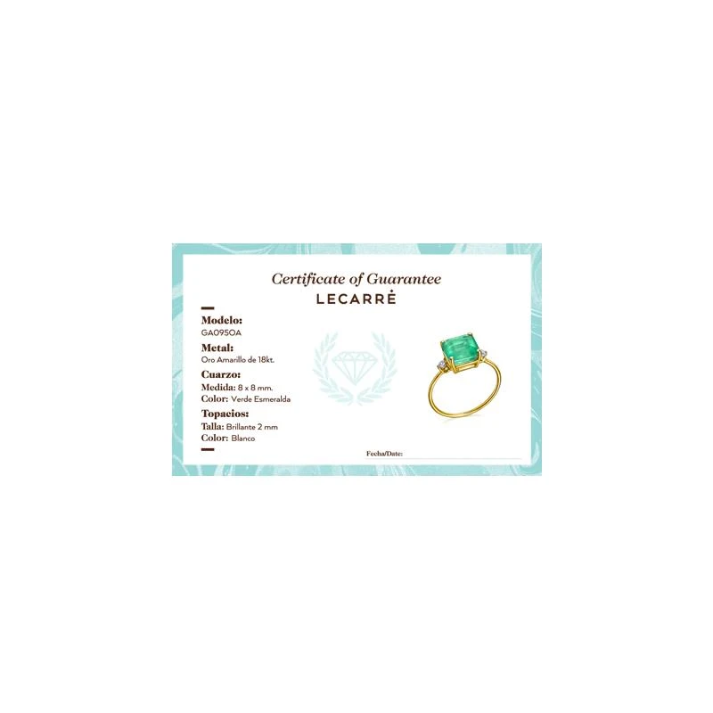 Anillo Le Carré Green Love Mujer Oro y Cuarzo Esmeralda  GA095OA