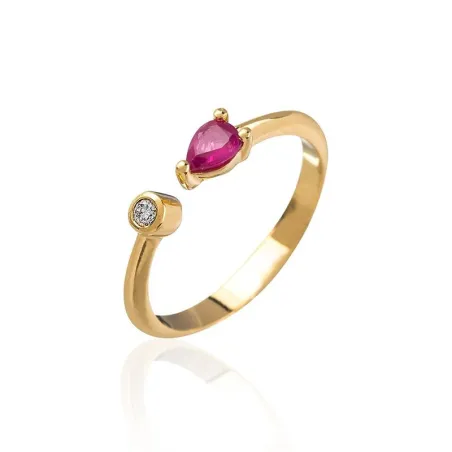Anillo Mon Petit Diamant Elegía Mujer Plata Baño Oro, Rubí y Diamante SOR002