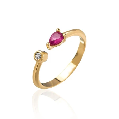 Anillo Mon Petit Diamant Elegía Mujer Plata Baño Oro, Rubí y Diamante SOR002
