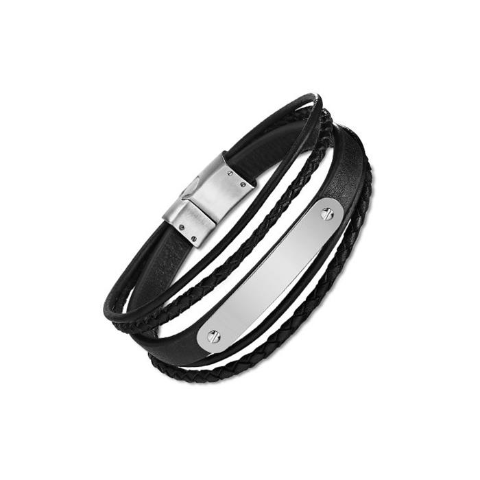 Pulsera Lotus Style Hombre Cuero Negro y Acero Inoxidble LS2046-2/3