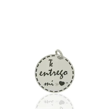 Colgante Algecor Mujer Círculo Plata Baño Rodio "Te entrego mi Corazón" PCO0556