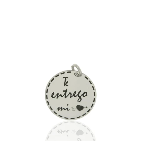 Colgante Algecor Mujer Círculo Plata Baño Rodio "Te entrego mi Corazón" PCO0556