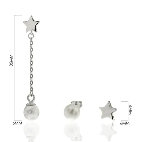 Pendientes Algecor Mujer Estrella, Perla y Cadena Plata CPE0836