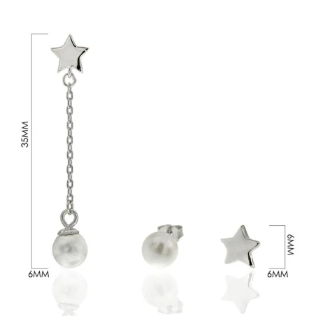 Pendientes Algecor Mujer Estrella, Perla y Cadena Plata CPE0836