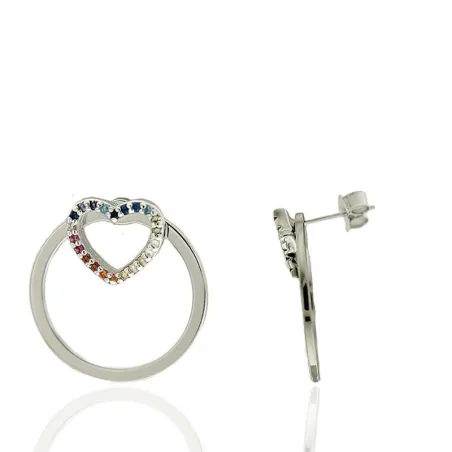Pendientes Algecor Mujer Círculo y corazón Calado Plata y Circonitas Multicolor CPE0946-RD